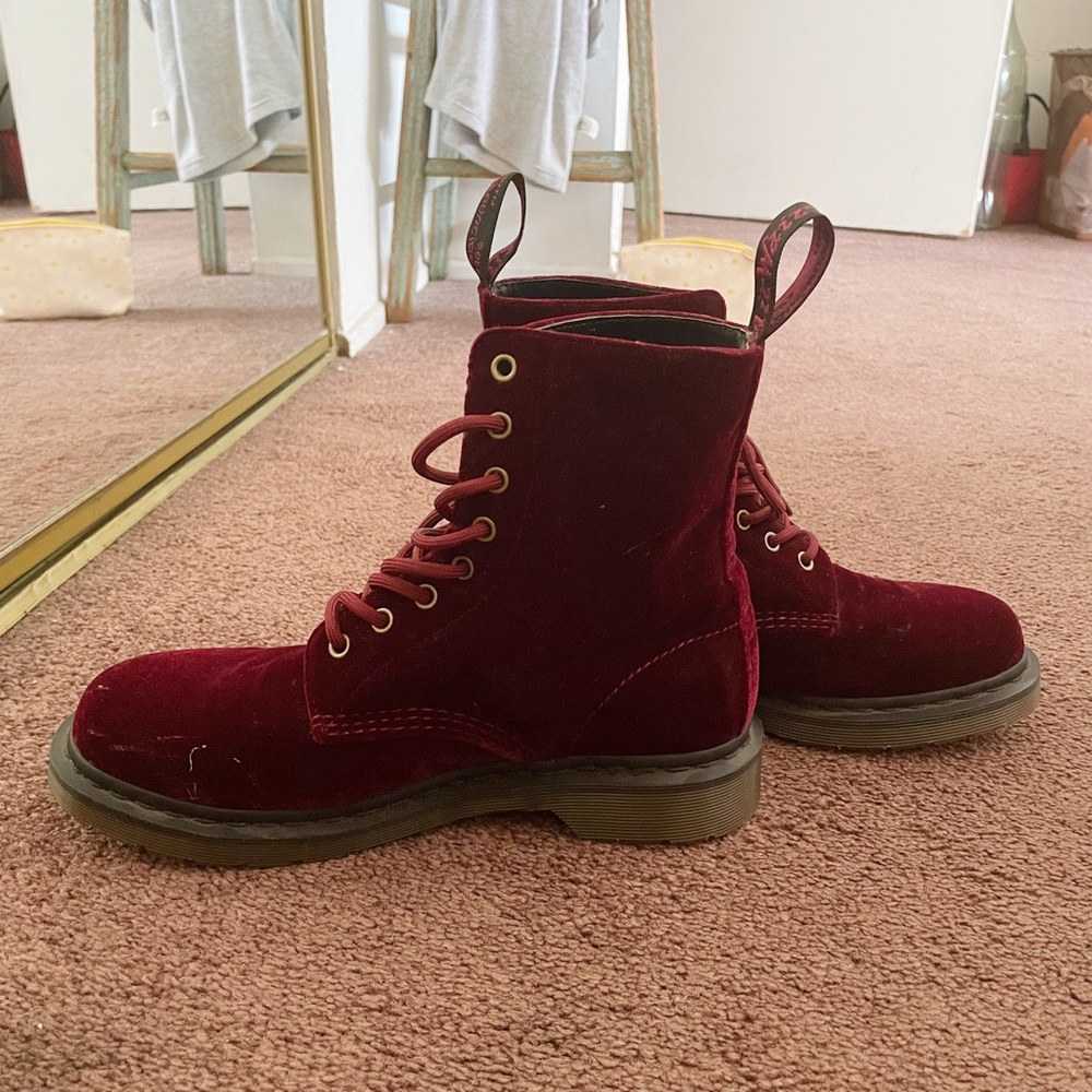 Dr Martens 1460 Pascal Velvet Boots - Burgundy - Picture 3 of 3